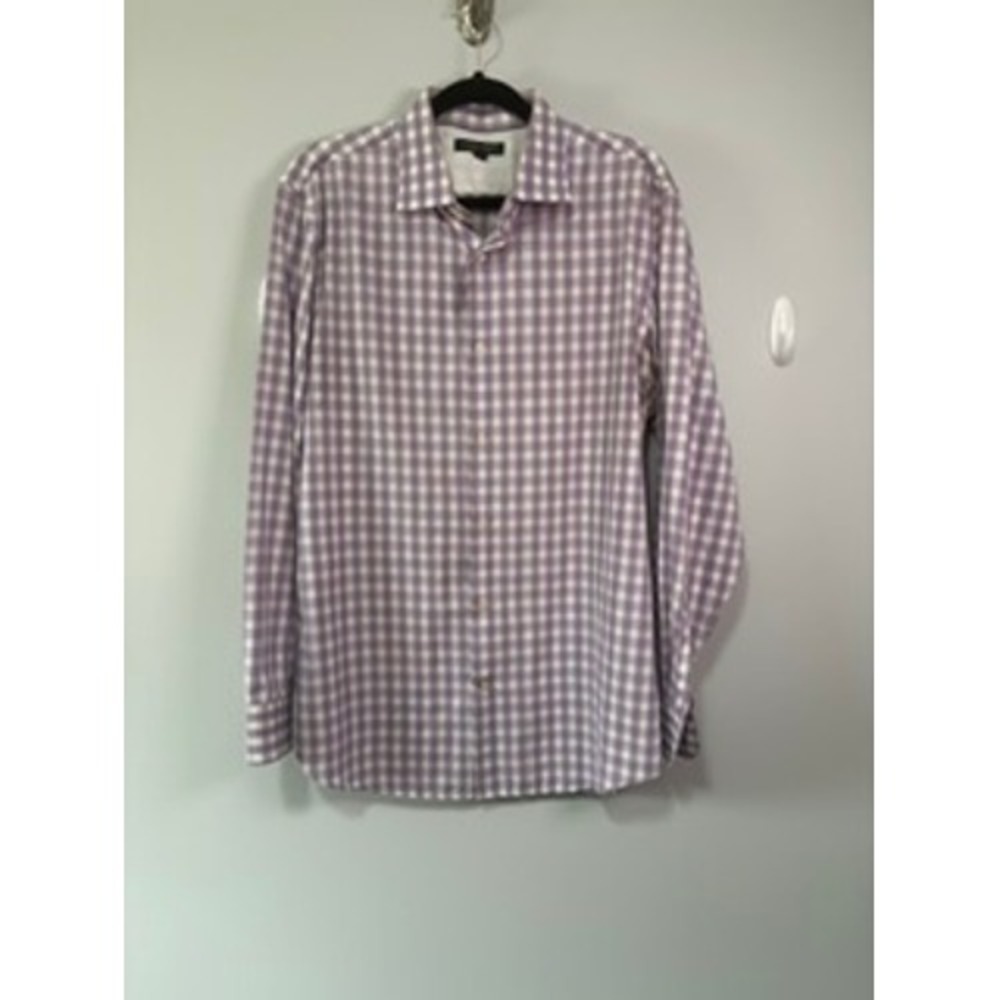 Banana Republic Purple & White Checkered Button-Up Shirt – Men's Size Large
